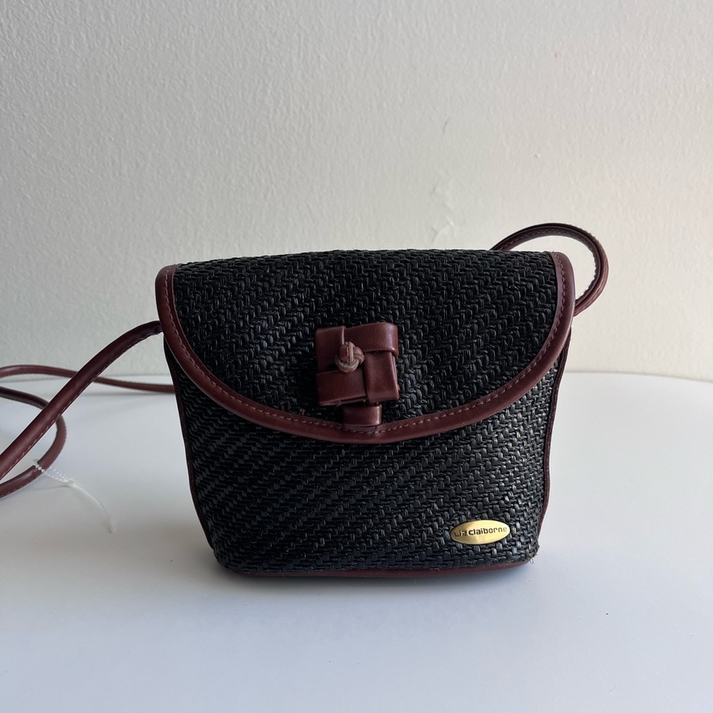 Vintage Liz Claiborne Black and Brown Woven Crossbody Bag Women’s Handbag